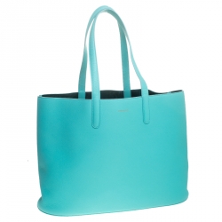 Pre Owned Tiffany & Co Aqua Green Leather Shopper Tote