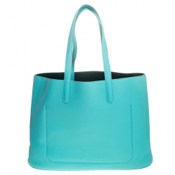 Pre Owned Tiffany & Co Aqua Green Leather Shopper Tote