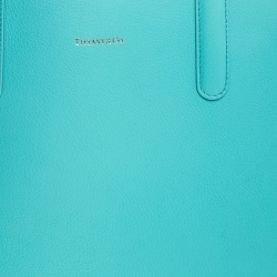 Pre Owned Tiffany & Co Aqua Green Leather Shopper Tote
