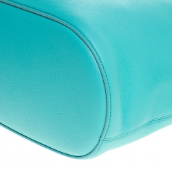 Pre Owned Tiffany & Co Aqua Green Leather Shopper Tote