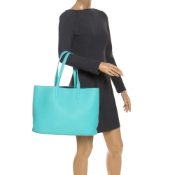 Pre Owned Tiffany & Co Aqua Green Leather Shopper Tote