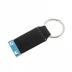 Pre Owned Tiffany & Co. Black Grain T Stitch Leather Key Ring