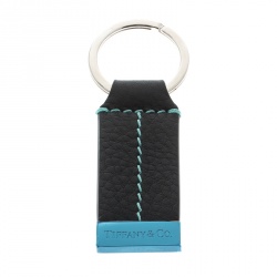Pre Owned Tiffany & Co. Black Grain T Stitch Leather Key Ring