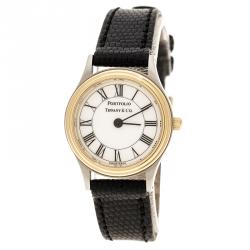 Pre Owned Tiffany & Co. White Gold Tone Stainless Steel  Portfolio Women's Wristwatch 24 mm
