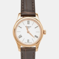 Pre Owned Tissot White Rose Gold Plated Stainless Steel Embossed Leather Tradition 5.5 T063.009.36.018.00 Women's Wriswatch 25 mm