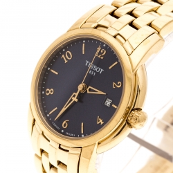 Pre Owned Tissot Blue Yellow Gold Plated Stainless Steel Ballade III Women's Wristwatch 28 mm