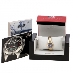 Pre Owned Tissot Blue Yellow Gold Plated Stainless Steel Ballade III Women's Wristwatch 28 mm