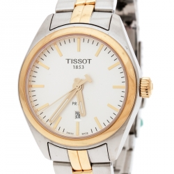 Pre Owned Tissot Silver White Two-Tone Stainless Steel PR100 Women's Wristwatch 39 mm