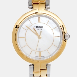 Pre Owned Tissot Mother of Pearl Two Tone Stainless Steel Flamingo T094210.22 Women's Wristwatch 30 mm
