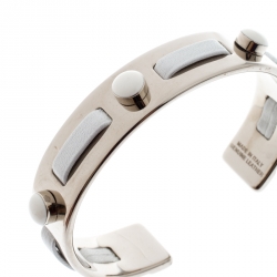 Tod's White Leather Gold Tone Open Cuff Bracelet