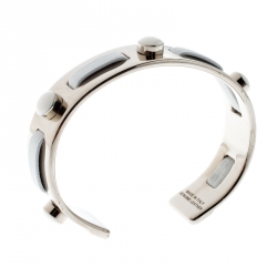 Tod's White Leather Gold Tone Open Cuff Bracelet