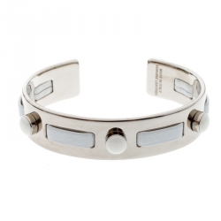 Tod's White Leather Gold Tone Open Cuff Bracelet