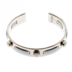 Tod's White Leather Gold Tone Open Cuff Bracelet