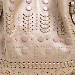 Pre Owned Tod's Metallic Beige Leather Small Studded Flower Tote