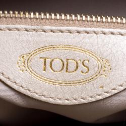 Pre Owned Tod's Metallic Beige Leather Small Studded Flower Tote