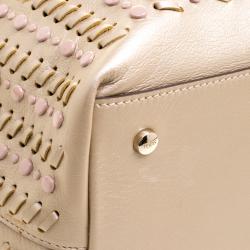 Pre Owned Tod's Metallic Beige Leather Small Studded Flower Tote
