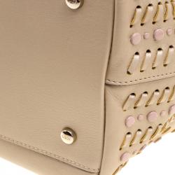 Pre Owned Tod's Metallic Beige Leather Small Studded Flower Tote