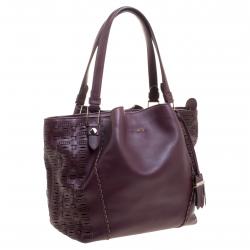 Pre Owned Tod's Burgundy Laser Cut Leather Medium Flower Tote