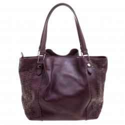 Pre Owned Tod's Burgundy Laser Cut Leather Medium Flower Tote