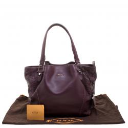 Pre Owned Tod's Burgundy Laser Cut Leather Medium Flower Tote