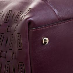 Pre Owned Tod's Burgundy Laser Cut Leather Medium Flower Tote