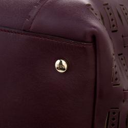 Pre Owned Tod's Burgundy Laser Cut Leather Medium Flower Tote