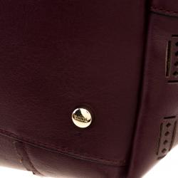 Pre Owned Tod's Burgundy Laser Cut Leather Medium Flower Tote