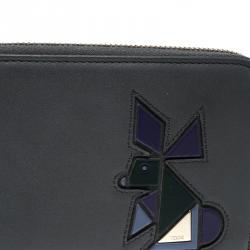 Tod's Black Leather Zip Around Rabbit Continental Wallet
