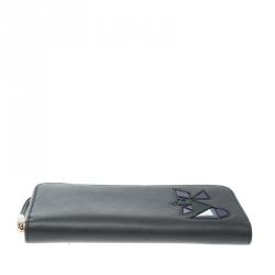 Tod's Black Leather Zip Around Rabbit Continental Wallet