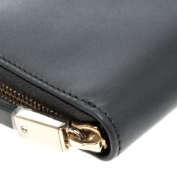 Tod's Black Leather Zip Around Rabbit Continental Wallet