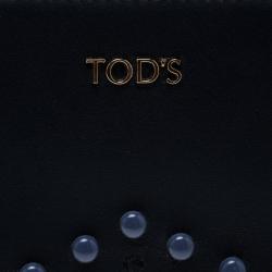 Pre Owned Tod's Navy Blue Leather Zip Around Studded Continental Wallet