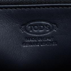 Pre Owned Tod's Navy Blue Leather Zip Around Studded Continental Wallet