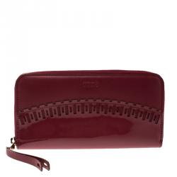Tod's Carmine Red Patent Leather Zip Around Continental Wallet