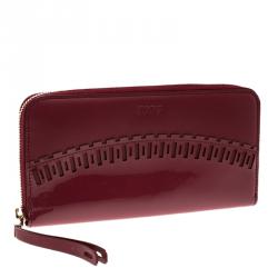 Tod's Carmine Red Patent Leather Zip Around Continental Wallet