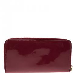 Tod's Carmine Red Patent Leather Zip Around Continental Wallet