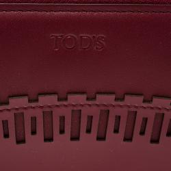 Tod's Carmine Red Patent Leather Zip Around Continental Wallet