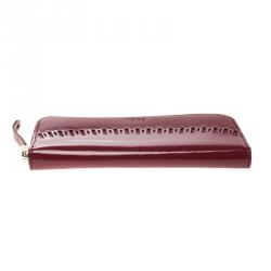 Tod's Carmine Red Patent Leather Zip Around Continental Wallet