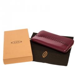 Tod's Carmine Red Patent Leather Zip Around Continental Wallet