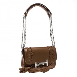 مملوكة مسبقًا حقيبة كروس تودز شراشيب T مزدوجة ميني جلد بنية 