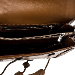 مملوكة مسبقًا حقيبة كروس تودز شراشيب T مزدوجة ميني جلد بنية 