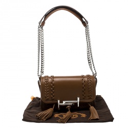 مملوكة مسبقًا حقيبة كروس تودز شراشيب T مزدوجة ميني جلد بنية 