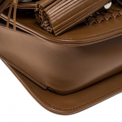 مملوكة مسبقًا حقيبة كروس تودز شراشيب T مزدوجة ميني جلد بنية 