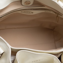 Pre Owned Tod's White/Burgundy Leather and Patent Leather Small Flower Shopper Tote