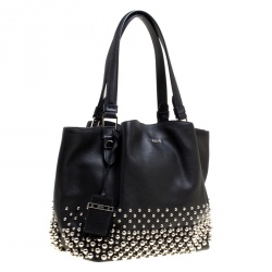 Pre Owned Tod's Black Leather Small Flower Studded Shopper Tote