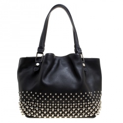 Pre Owned Tod's Black Leather Small Flower Studded Shopper Tote