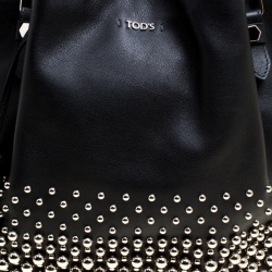 Pre Owned Tod's Black Leather Small Flower Studded Shopper Tote