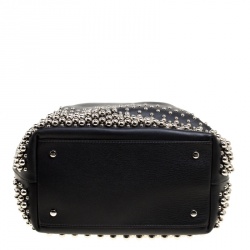 Pre Owned Tod's Black Leather Small Flower Studded Shopper Tote