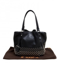 Pre Owned Tod's Black Leather Small Flower Studded Shopper Tote