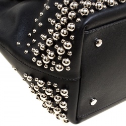 Pre Owned Tod's Black Leather Small Flower Studded Shopper Tote