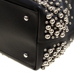 Pre Owned Tod's Black Leather Small Flower Studded Shopper Tote